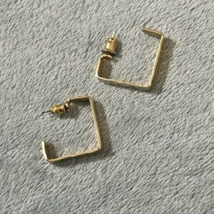 Gold Square Hammered Hoop Earrings